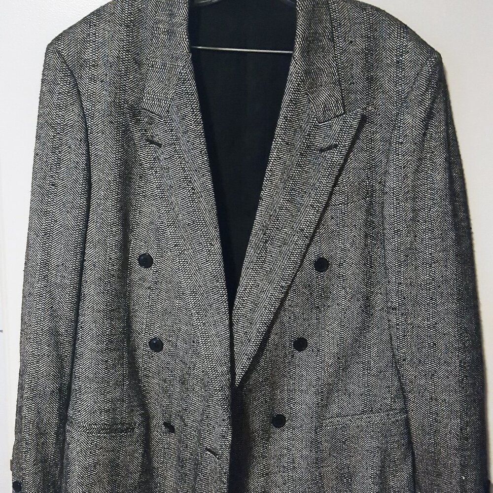 VTG Cellini Collection 100% Silk Herringbone Black & White Blazer P-coat 42L